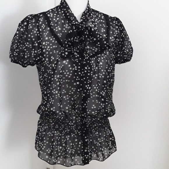 Twentyone Tops - Twentyone Womens Sheer Blouse Black & white